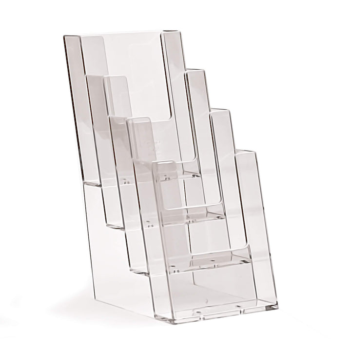 4 4C110 Stück taymar Prospektständer, Flyerhalter, DIN Lang (10.5 × 21 cm) mit 4 Etagen, transparent