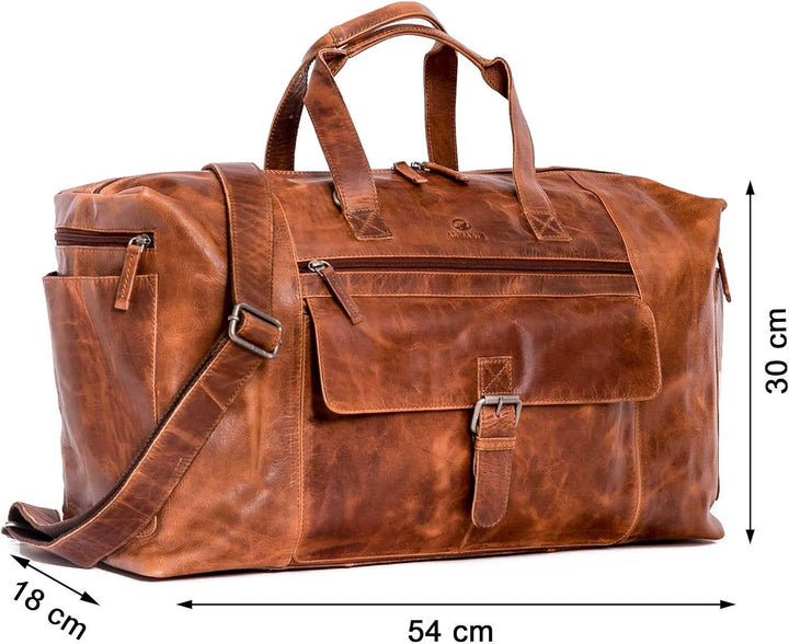 ALMADIH XL Leder Reisetasche Sporttasche Aiko Weekender Handgepäck aus Premium Rindsleder Freizeit G