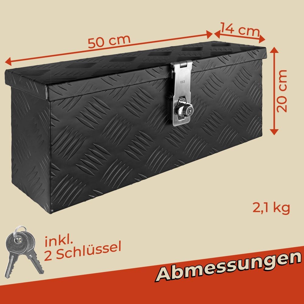 Trucky Truckbox aus Aluminium, in Schwarz, Abschliessbar, Robustes Riffelblech, Für Werkstatt, Auto,