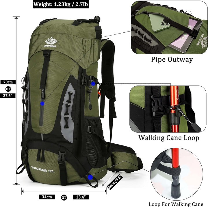 60 l Wanderrucksack, Camping-Rucksack, Jagd-Rucksack für Outdoor, wasserabweisend, taktischer Rucksa
