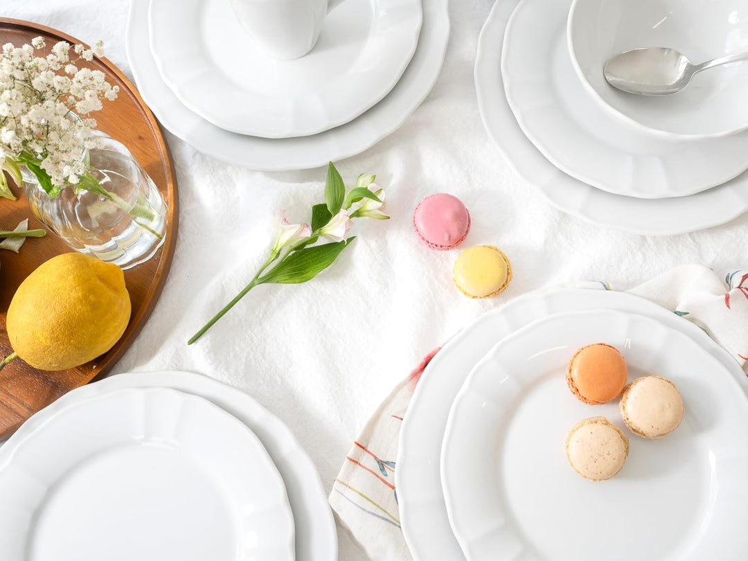 CreaTable, 23820, Serie Flora Weiss, Geschirrset, Kombiservice 16 teilig, Weiss
