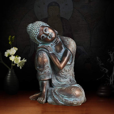 Schlafender Buddha Figur, 23x17x12.5 Dekoartikel Buddha Blau Buddha Figur Klein Garten Frostfest Bud