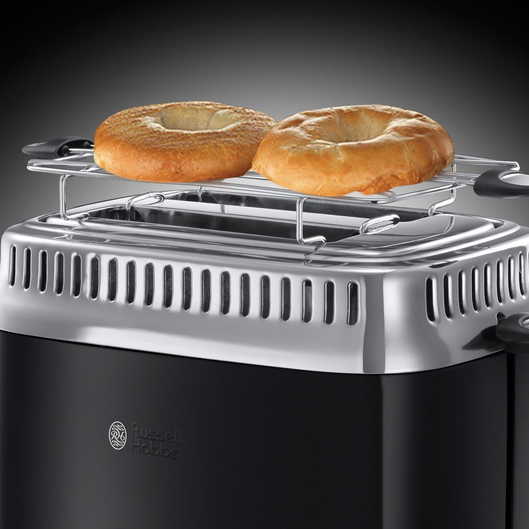 Russell Hobbs Toaster [für 2 Scheiben] Retro Edelstahl Schwarz (Countdown-Anzeige im Retrodesign, in