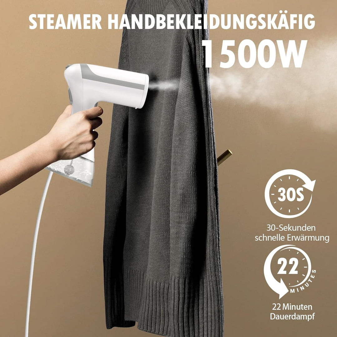 Steamer Dampfglätter mit 300ml Abnehmbarer Wassertank, 1500W, 20 Sekunden schnelles Aufheizen, Reise