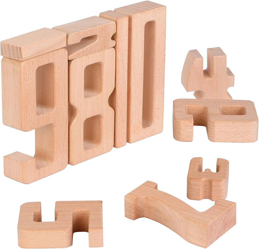 Holz Zahlbausteine, Grosse Ziffernblöcke 1-10,10 Stück Mathebausteine | Zahlenspiele für Kinder, Bil