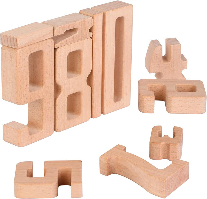 Holz Zahlbausteine, Grosse Ziffernblöcke 1-10,10 Stück Mathebausteine | Zahlenspiele für Kinder, Bil