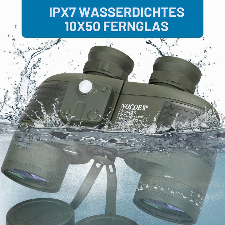 NOCOEX 10x50 Marine Fernglas,Fernglas mit Nachtsicht Entfernungsmesser und Kompass，wasserdichte Funk