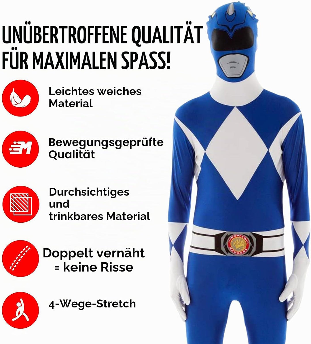 Morphsuits Power-Rangers Kostüm, Blau M