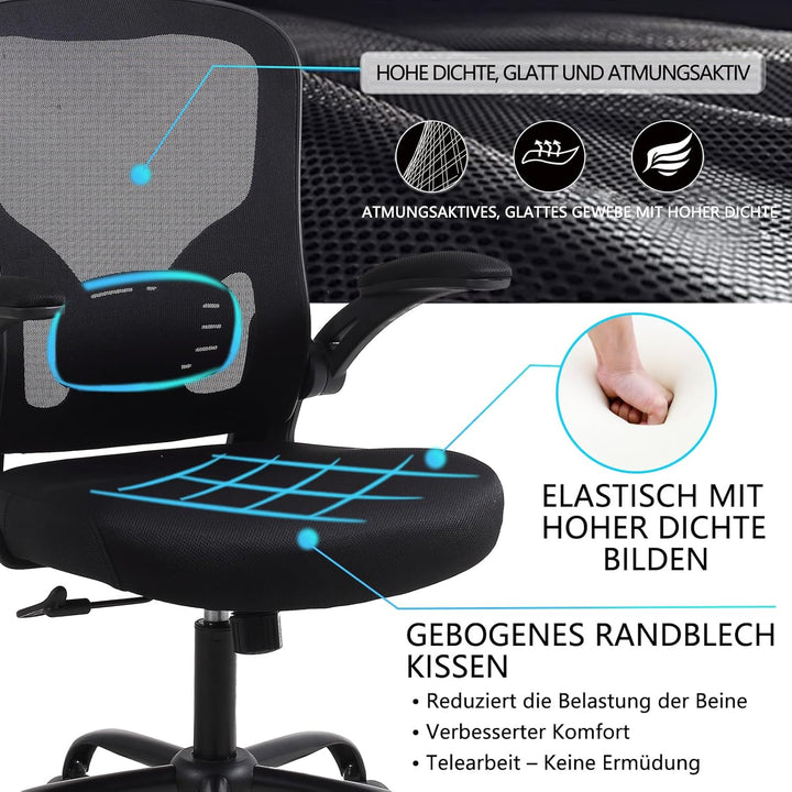 Youhauchair Bürostuhl, Bürostuhl Ergonomisch mit Hochklappbaren Armlehnen, Schreibtischstuhl mit Len