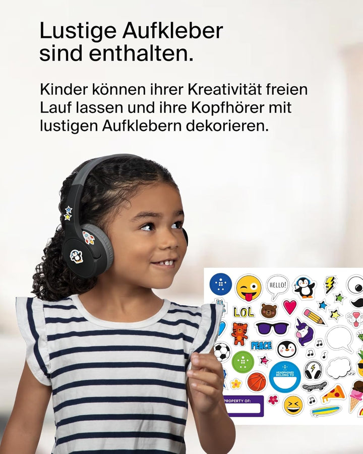 Belkin SoundForm Mini kabelloser Kinderkopfhörer mit integriertem Mikrofon und lustigen Aufklebern,