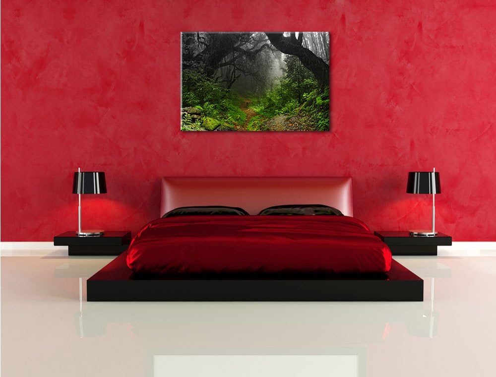Pixxprint Mystischer Regenwald Schwarz/Weiss, Format: 100x70 auf Leinwand, riesige Bilder fertig ger
