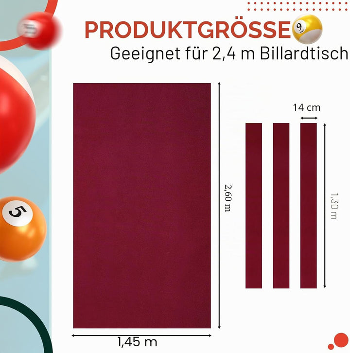 Mixweer Billardstoff, 2,6 m Filz für Billardtisch mit 6 Stoffstreifen, Vorgeschnittener Billardtisch