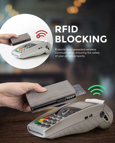 VULKIT Kreditkartenetui RFID-blockierende Pop-Up-Kartentasche aus Echtem Leder mit Geldscheinfach, A