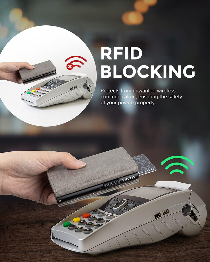 VULKIT Kreditkartenetui RFID-blockierende Pop-Up-Kartentasche aus Echtem Leder mit Geldscheinfach, A