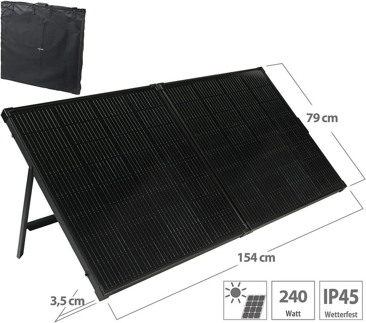 revolt Photovoltaik: Faltbares Solarpanel mit monokristallinen Zellen, 240 Watt, schwarz (Solarpanel