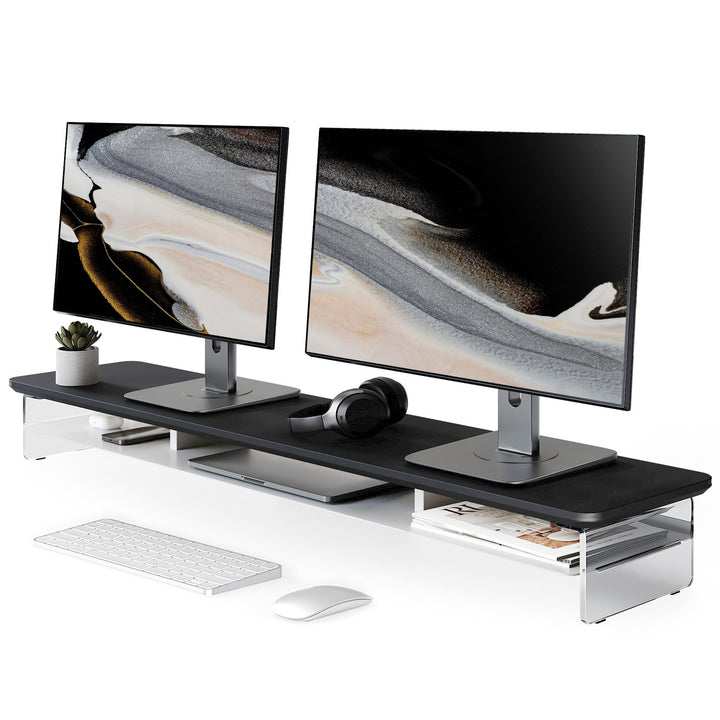 Fenge Acryl Monitorständer Riser 108cm, Grosser Dual monitorständer mit Metallregal, Schreibtisch Zu