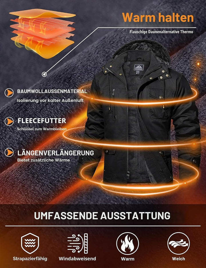 MAGCOMSEN Winterjacke Herren Warm Gefüttert Jacke Fleece Winterparka Winddicht Outdoor Übergangsjack