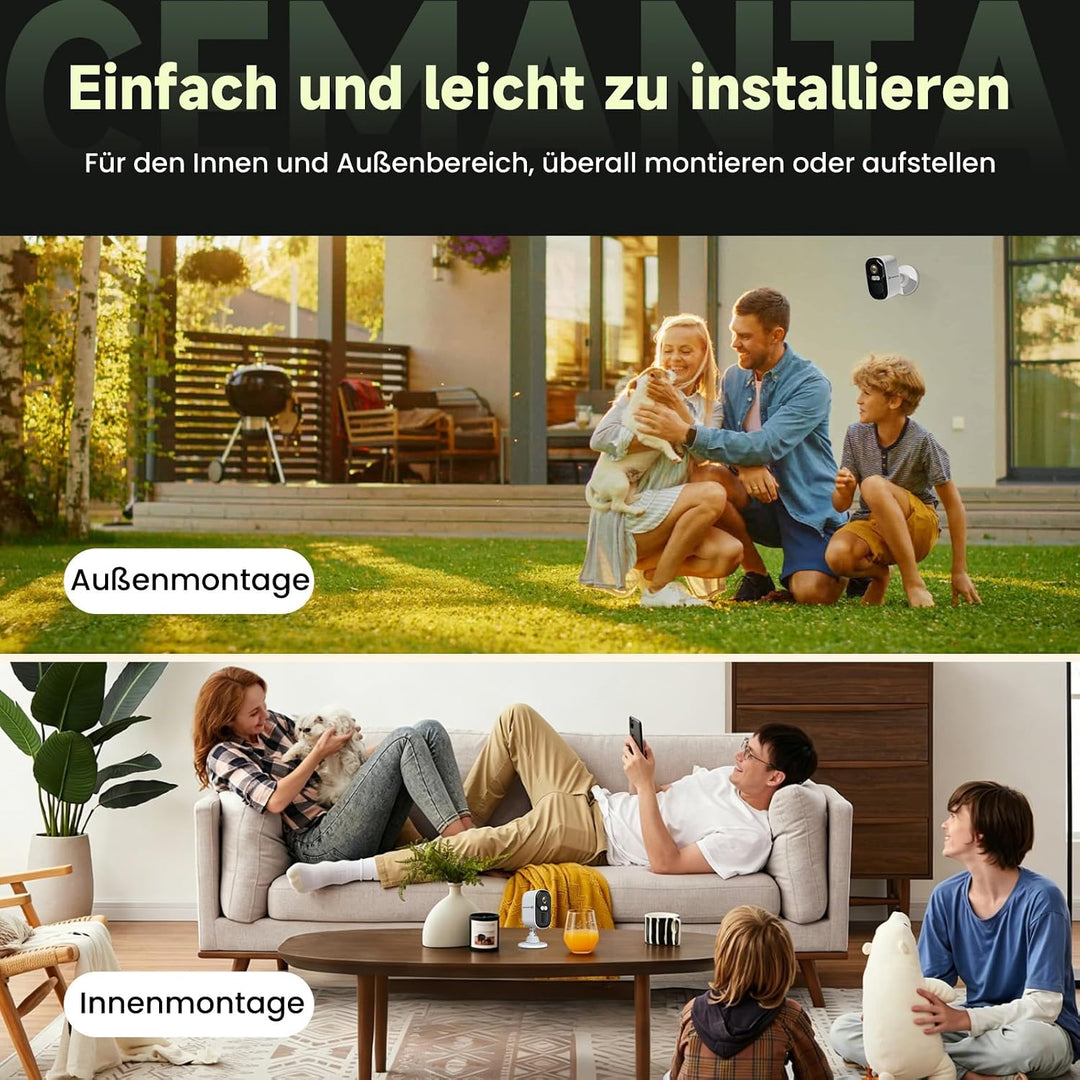 4MP Überwachungskamera Aussen Akku - 2,4G/5GHz WLAN, Kostenlosem Cloud-Speicher, IP66 wetterfest, AI