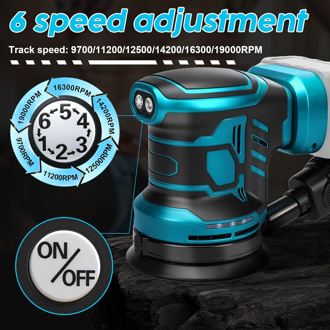 Akku-Exzenterschleifer, 125 mm Professional Exzenterschleifer für Makita 18V Akku, Bürstenloser Moto