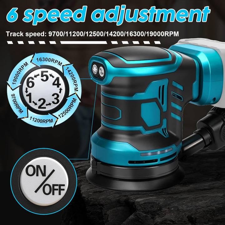 Akku-Exzenterschleifer, 125 mm Professional Exzenterschleifer für Makita 18V Akku, Bürstenloser Moto