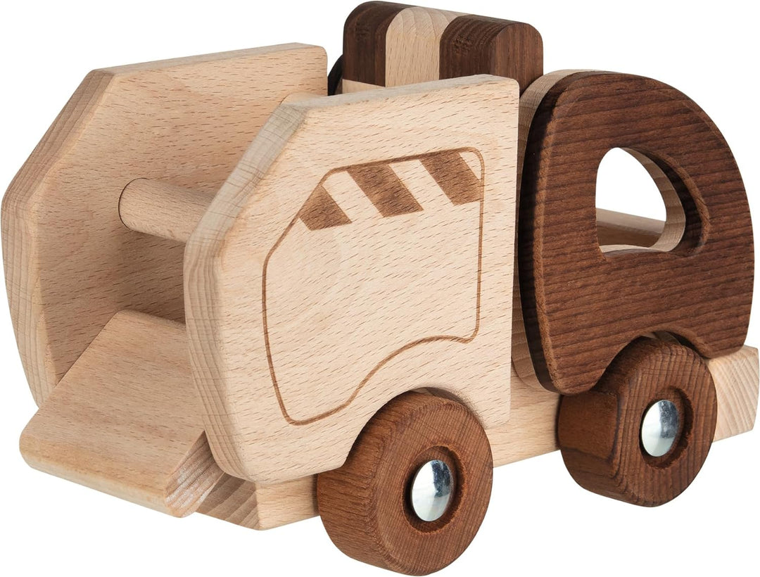 goki 55889 - Müllwagen goki nature - aus massiven robusten Buchenholz - 100% natürlich, ohne Farbe -