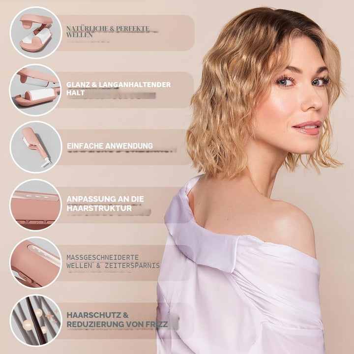 Osée - Party Waves – Welleneisen mit 2 Barren, 32 mm Keramikbeschichtung, Soft Touch, Timer, einstel