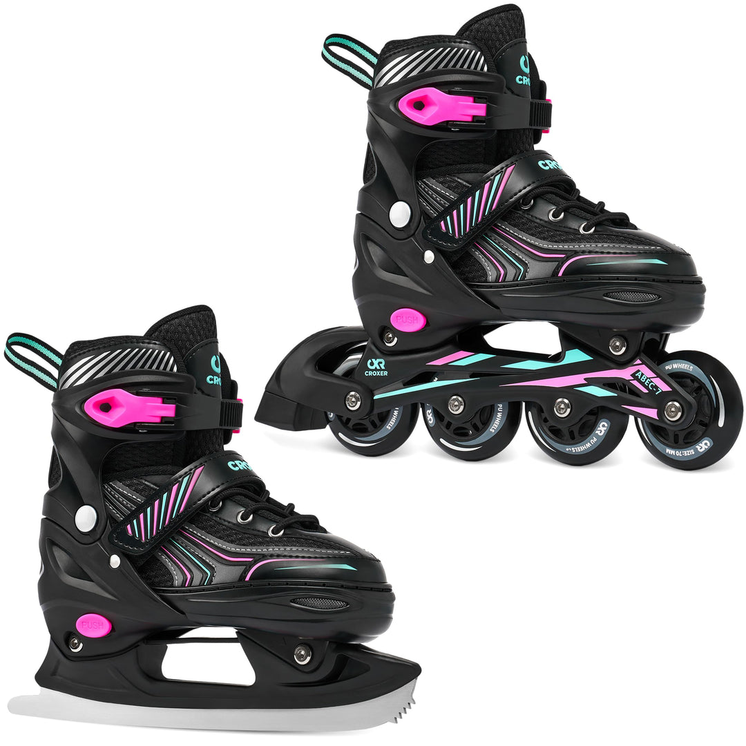 2in1 Croxer Inlineskates/Schlittschuhe Optima verstellbar 39-42 (24cm-26,5cm) Mint/Pink, 39-42 (24cm