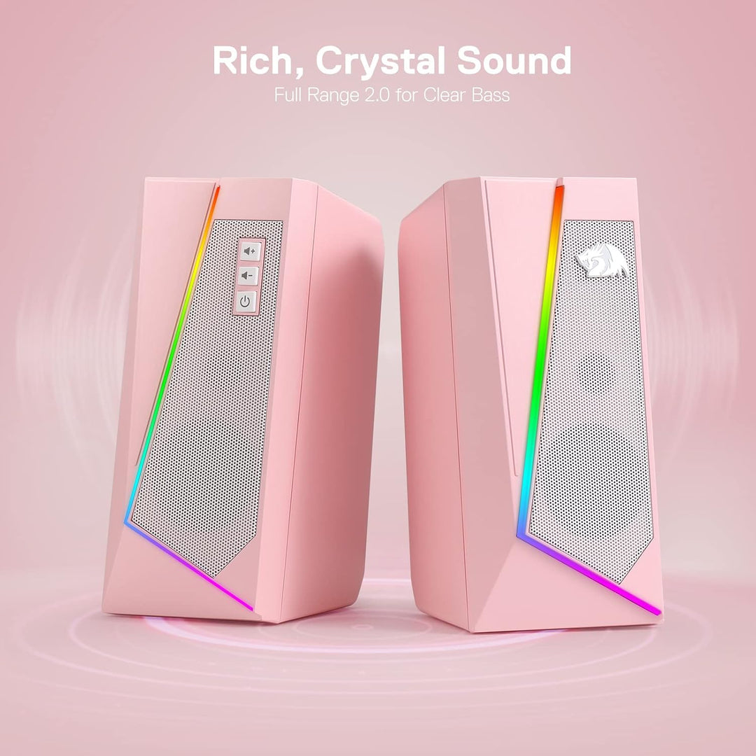 Redragon GS520 RGB Gaming Lautsprecher 2.0 USB Rosa | Desktop Stereo Lautsprecher 2.0 Kanal PC 6 Far
