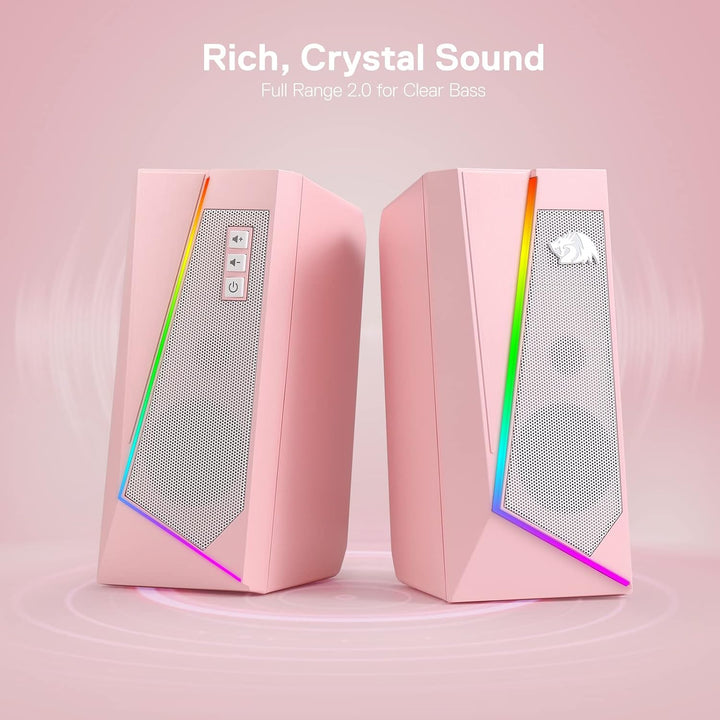 Redragon GS520 RGB Gaming Lautsprecher 2.0 USB Rosa | Desktop Stereo Lautsprecher 2.0 Kanal PC 6 Far