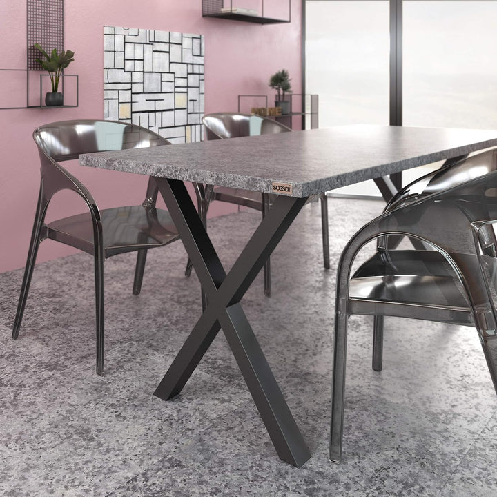 sossai® Stahl Tischgestell Tischkufen Tischbeine X-Form | TKX2 | Farbe: Schwarz | 2 Stück | Breite 6