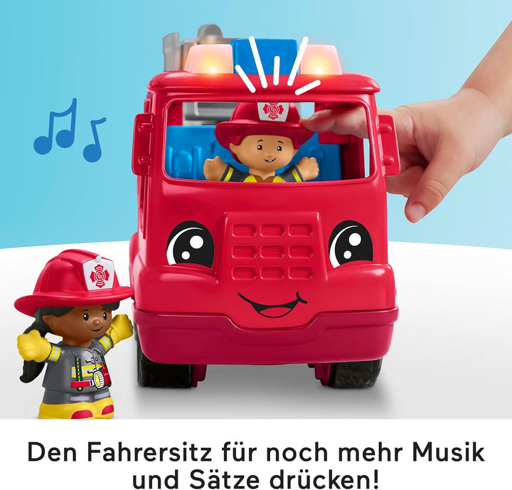 Fisher-Price Little People Spielzeug-Feuerwehrauto zum Schieben für Kleinkinder, mit Musik und 2 Fig