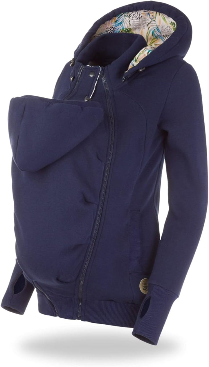 fun2bemum Pola 4in1 Baby Tragejacke für Mama Känguru Kapuze VORNE/HINTEN L Dunkelblau, L Dunkelblau