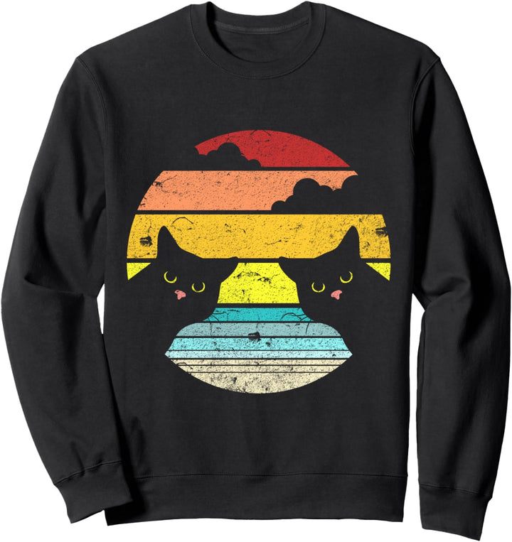 Zwei Katzen Staring Jahrgang Sonnenuntergang Retro Style Cat Sweatshirt