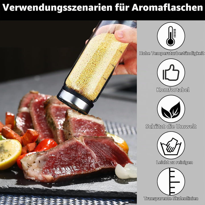 3 Stück Gewürzgläser mit Drehdeckel 300ml Gewürzdosen Glas, 16.5x6 cm Luftdicht Gewürzstreuer mit 4