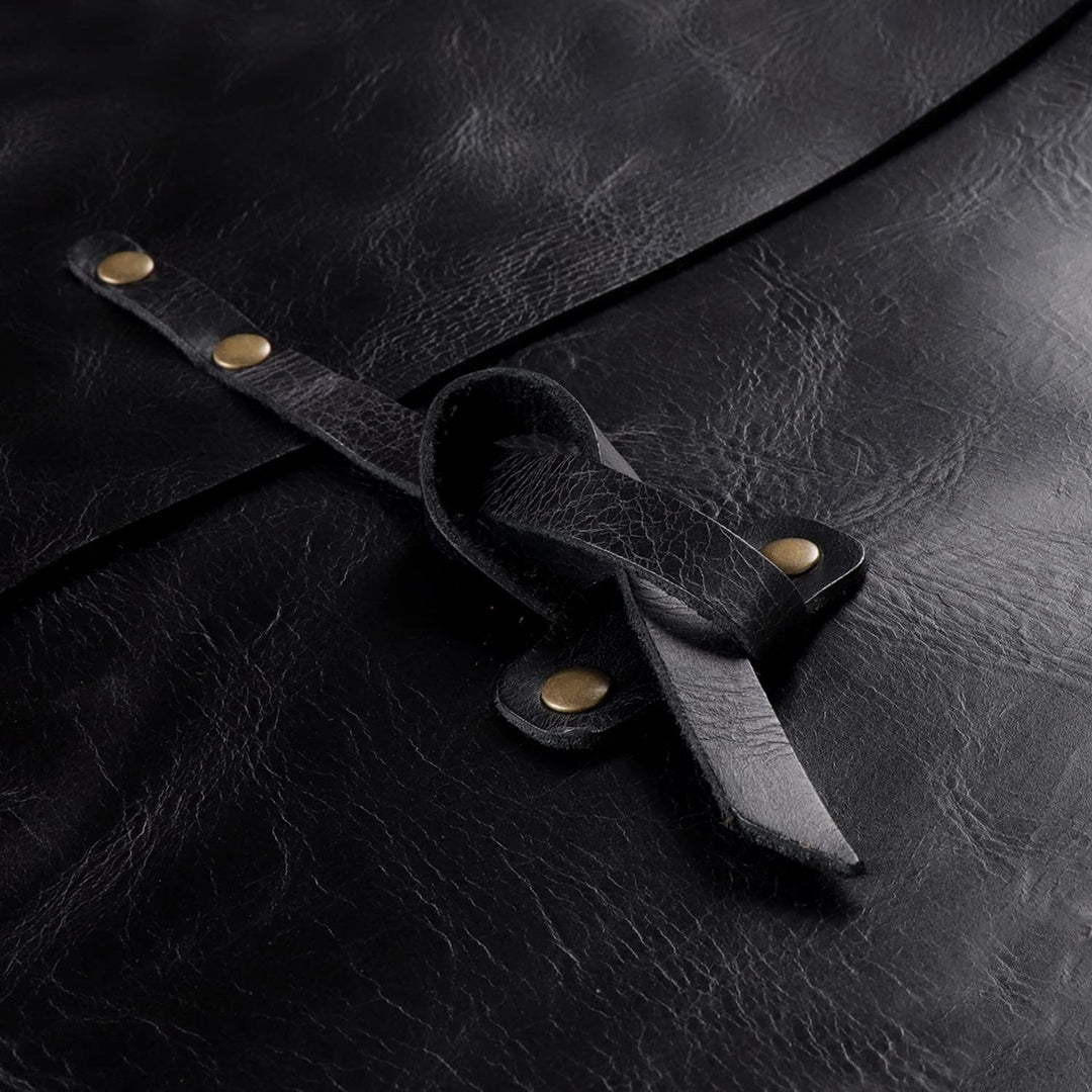 Londo Real Grain Leather MacBook Pro Case with Front Pocket & Flap Closure (Schwarz, 15-16 Zoll), OT