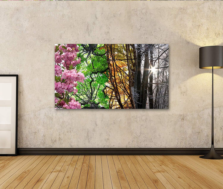 islandburner Bild auf Leinwand Vier Jahreszeiten Bilder Wandbilder Poster Leinwand 100x57cm, Leinwan