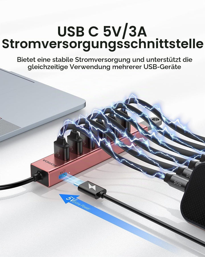 FORIDA Multiport USB C Hub 3.0, USB Verteiler mit 5Gbps Datenübertragung, MacBook Adapter zu USBC Re