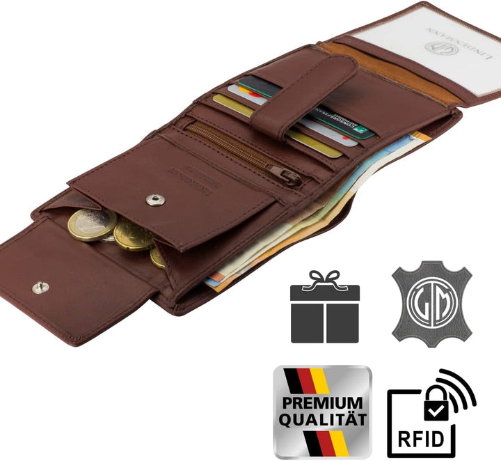 LINDENMANN Portemonnaie Herren Leder/Geldbeutel Herren, Rindleder matt, hoch, cognac