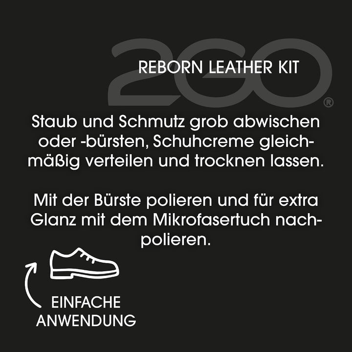 2GO Schuh-Reinigungsset - Reborn Leather Kit, Schuhcreme, Reinigungsbürste, Mikrofasertuch, für Lede