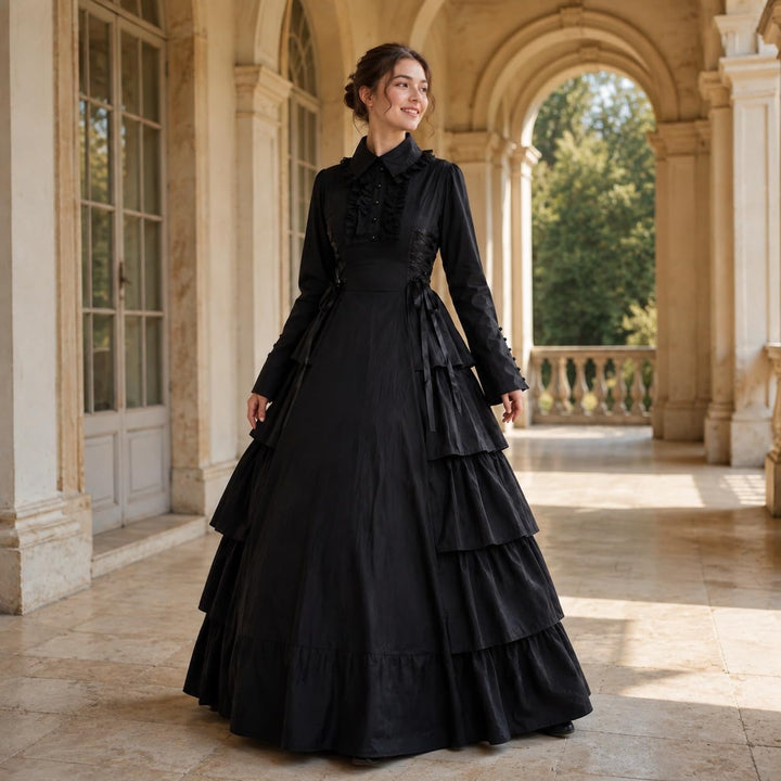 GRACEART Damen Gothic Viktorianisches Kleid Renaissance Maxi Kostüm, Black, XXL, XXL