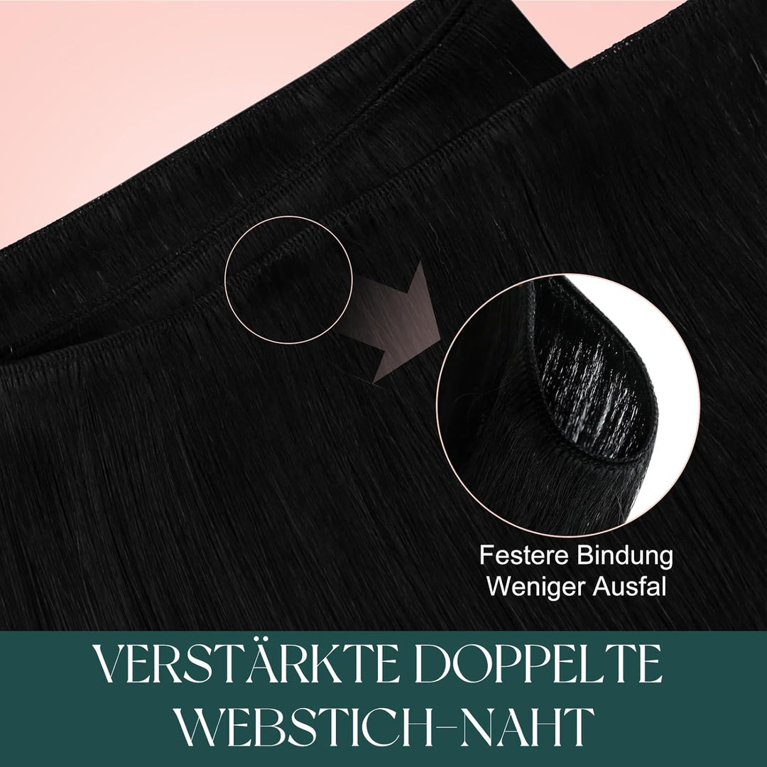 Easyouth Tressen Echthaar Extensions Sew in Echthaar Tressen 14 Zoll Farbe Pechschwarz 70g Human Hai