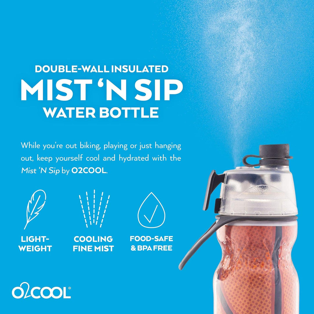 O2COOL Mist N' Sip Isolierte Wasserflasche, 590 ml, 590 ml, Basketball, Basketball