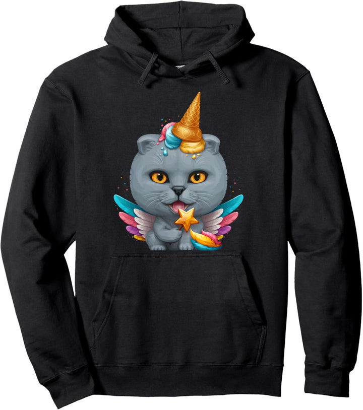 British Shorthair Katze Einhorn Pullover Hoodie