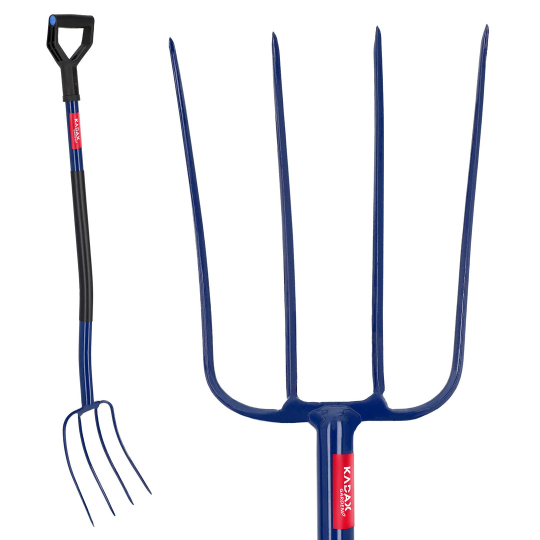 KADAX Heugabel mit Stiel aus Metall, Forke aus Stahl, Grabegabel mit D-Griff, Gabel für Garten, Gart