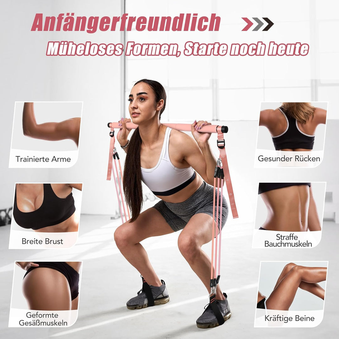 ALongSong Pilates Bar Set mit Widerstandsbänder Krafttraining 180LBS/140LBS/240LBS/360LBS Resistance