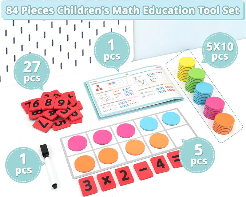 Magnetische Zehnerrahmen Manipulativ für Kinder, 5 Tafeln & 50 Bunte Magnetische, Zahlen Rechenaufga