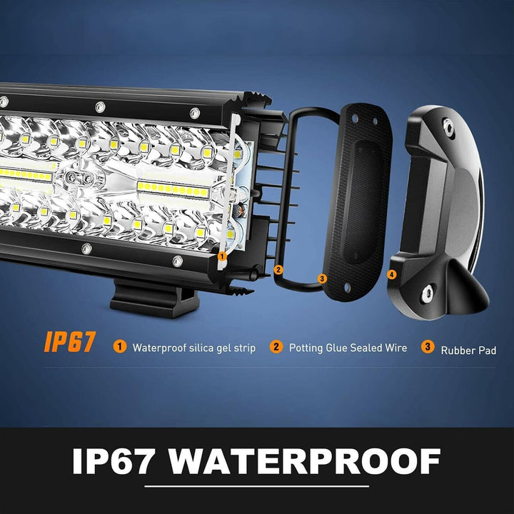 PICAA 23 Zoll 480W LED Lightbar Tri-Reihe LED Lichtbalken Arbeitsscheinwerfer 12V 24V 6000K Weiss Wa