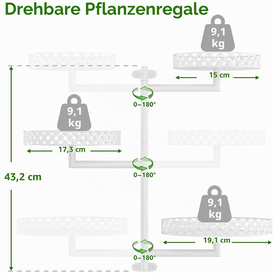 Ovicar Drehbare Fenster-Pflanzenregale – Innenwand-Pflanzenständer, 3-stöckig, Blumenmuster, Metall-