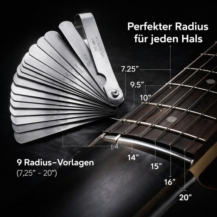 Gitarren Tool Set mit Sander Radius Gauge, String Action Ruler Griffbrettschutz für Gitarren und Bas