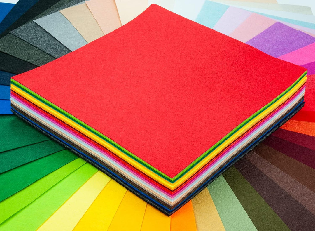 Bastelset: 40 x Filzstoff, Bastelfilz in verschiedenen Farben, Filz: 30 x 30 cm mit Schneidelineal u